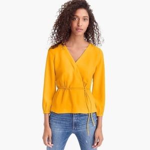 J. Crew Mustard Yellow Wrap Tie Waist Blouse Sz 4